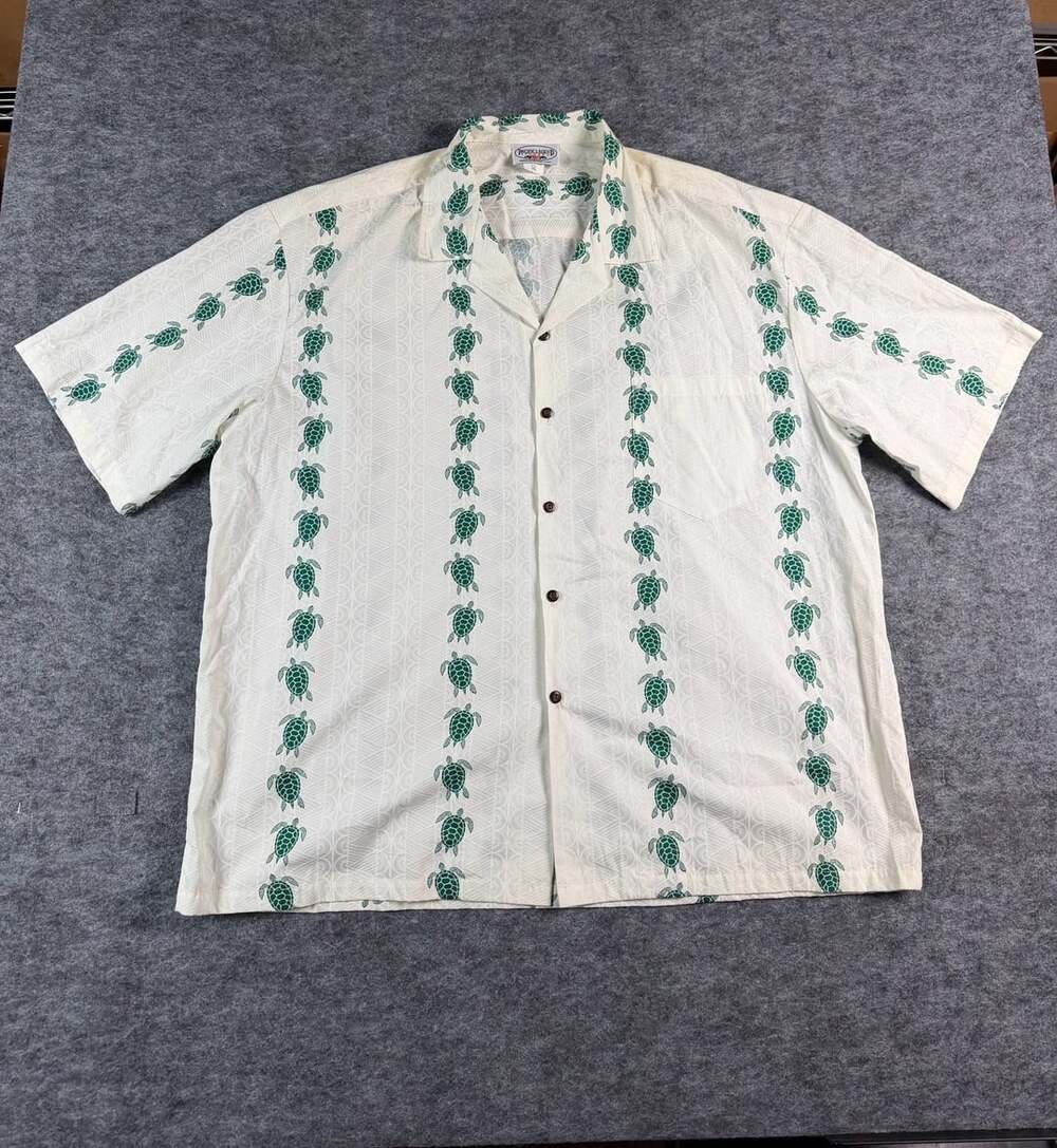 Pacific Legend Hawaiian Shirt Size 3XL White Green Sea Turtles Aloha Cotton